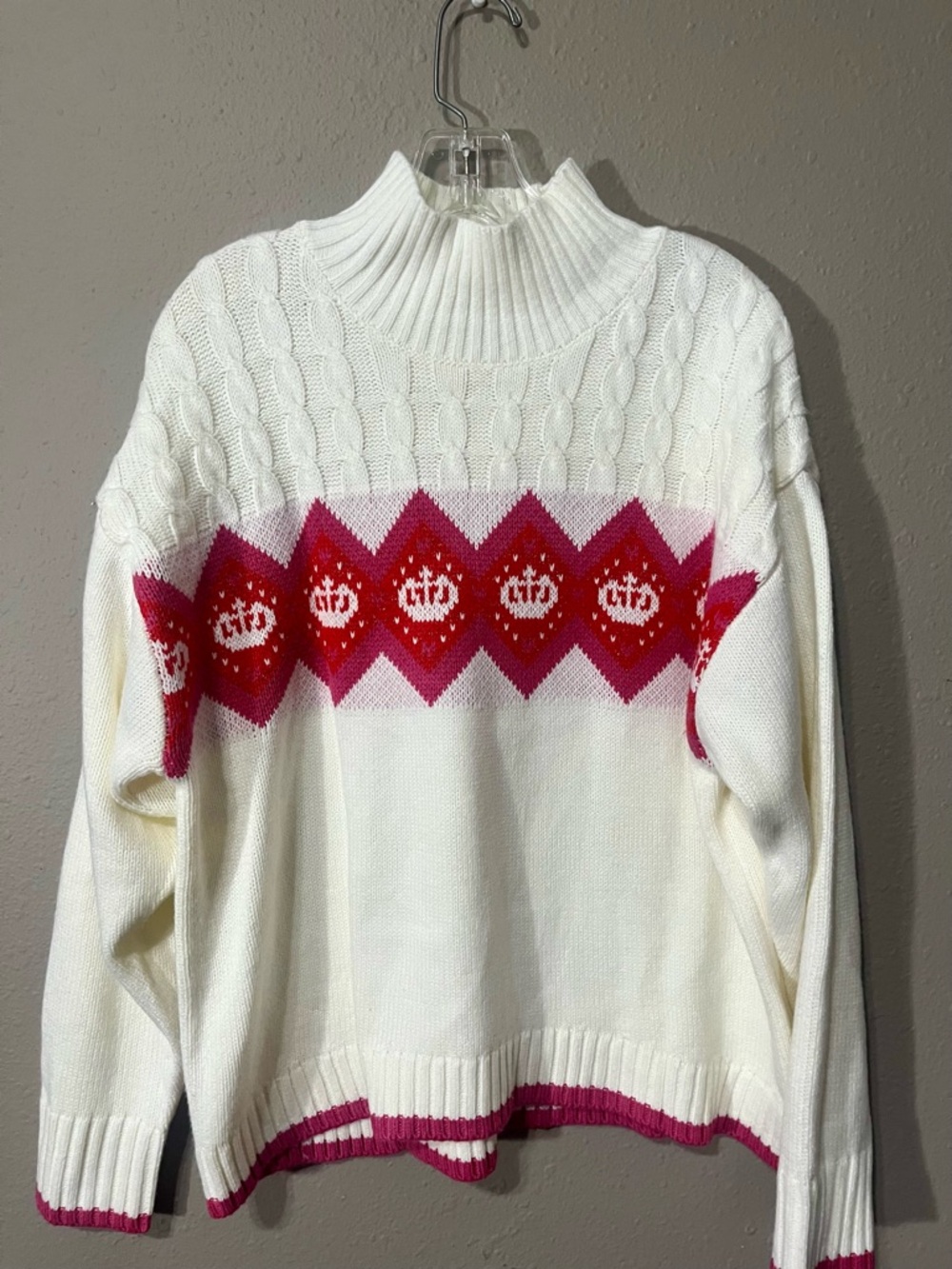Juicy by Juicy Couture Cream Mock neck Sweater with pink crown pattern